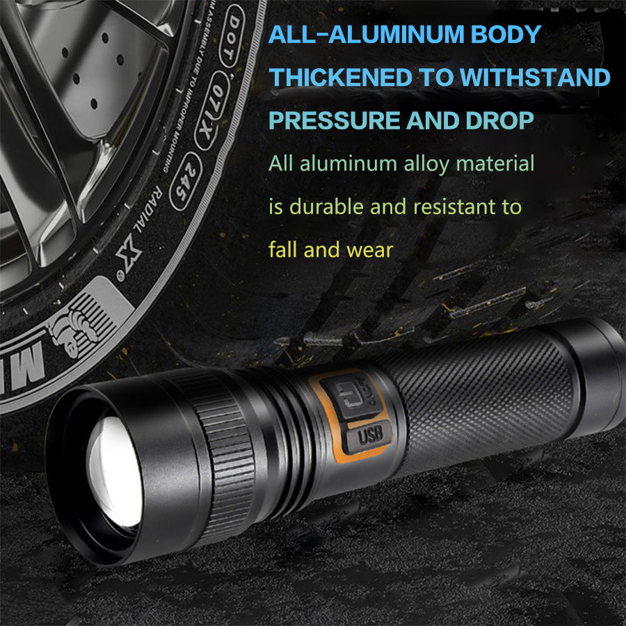 HYTRA Rechargeable Telescopic Zoom Aluminum Alloy Flashlight Strong Light Zoom Ultra-long Battery Life USB Smart Direct Charging