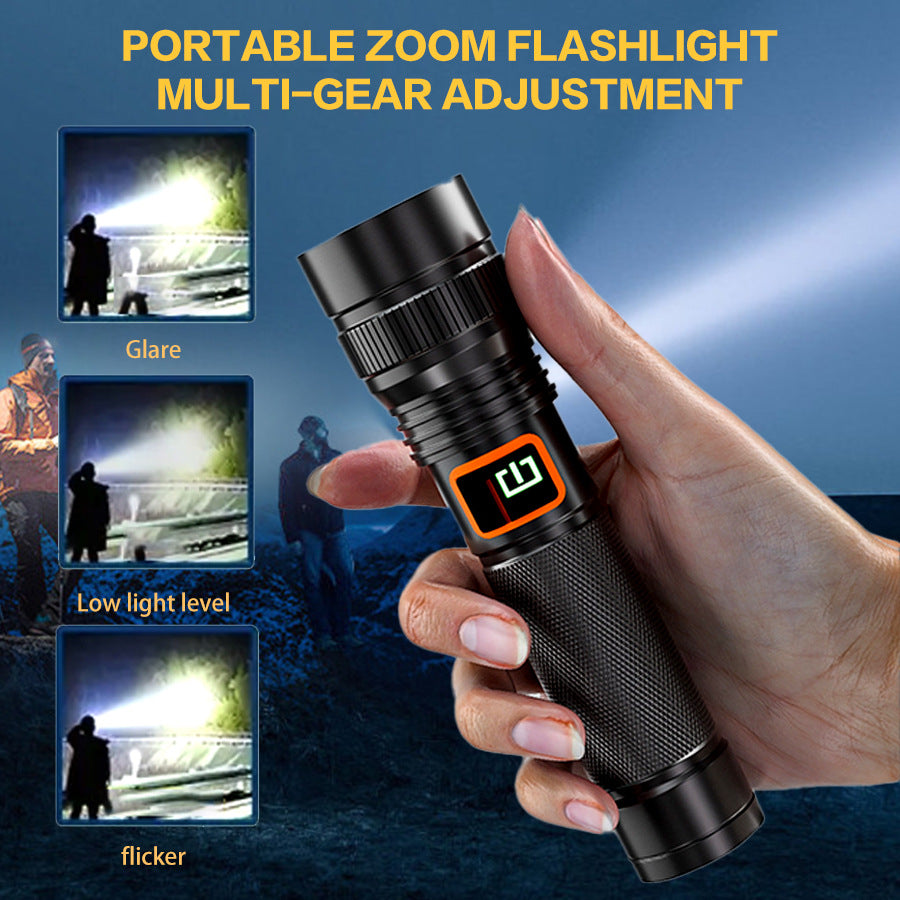 HYTRA Rechargeable Telescopic Zoom Aluminum Alloy Flashlight Strong Light Zoom Ultra-long Battery Life USB Smart Direct Charging