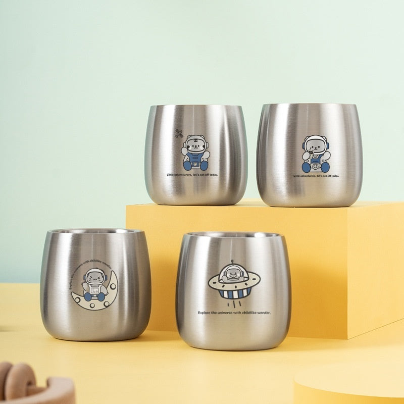 Gelas stainless steel 304, piring taman kanak-kanak, peralatan makan anak-anak