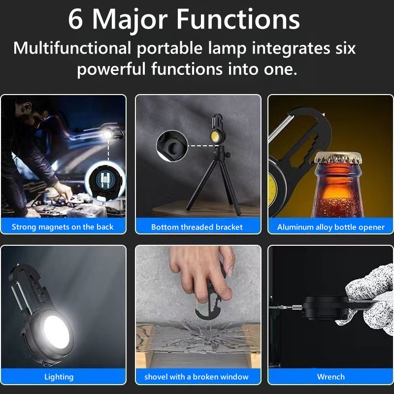 Multifunctional high-brightness small flashlight, clip-on keychain lamp, rechargeable, strong magnet, portable, outdoor working lamp