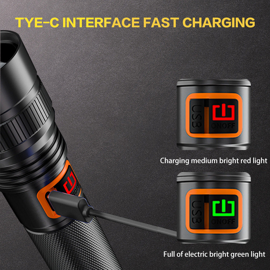 HYTRA Rechargeable Telescopic Zoom Aluminum Alloy Flashlight Strong Light Zoom Ultra-long Battery Life USB Smart Direct Charging