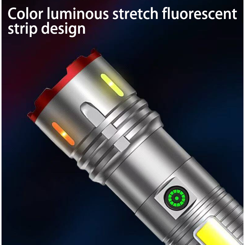 HYTRA Aluminum Alloy Flashlight Rechargeable Life-grade Waterproof Telescopic Zoom Colored Fluorescent Strip