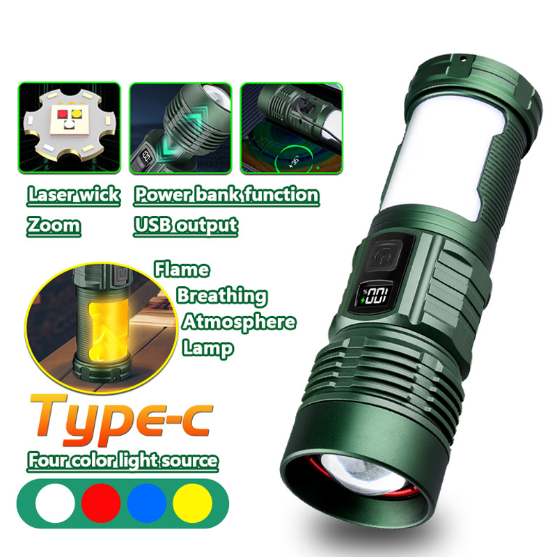HYTRA Multi-functional Zoom Flashlight Camping Lamp Mechanical Zoom TYPE-C Fast Charging Rainstorm Waterproof Side Camping Light