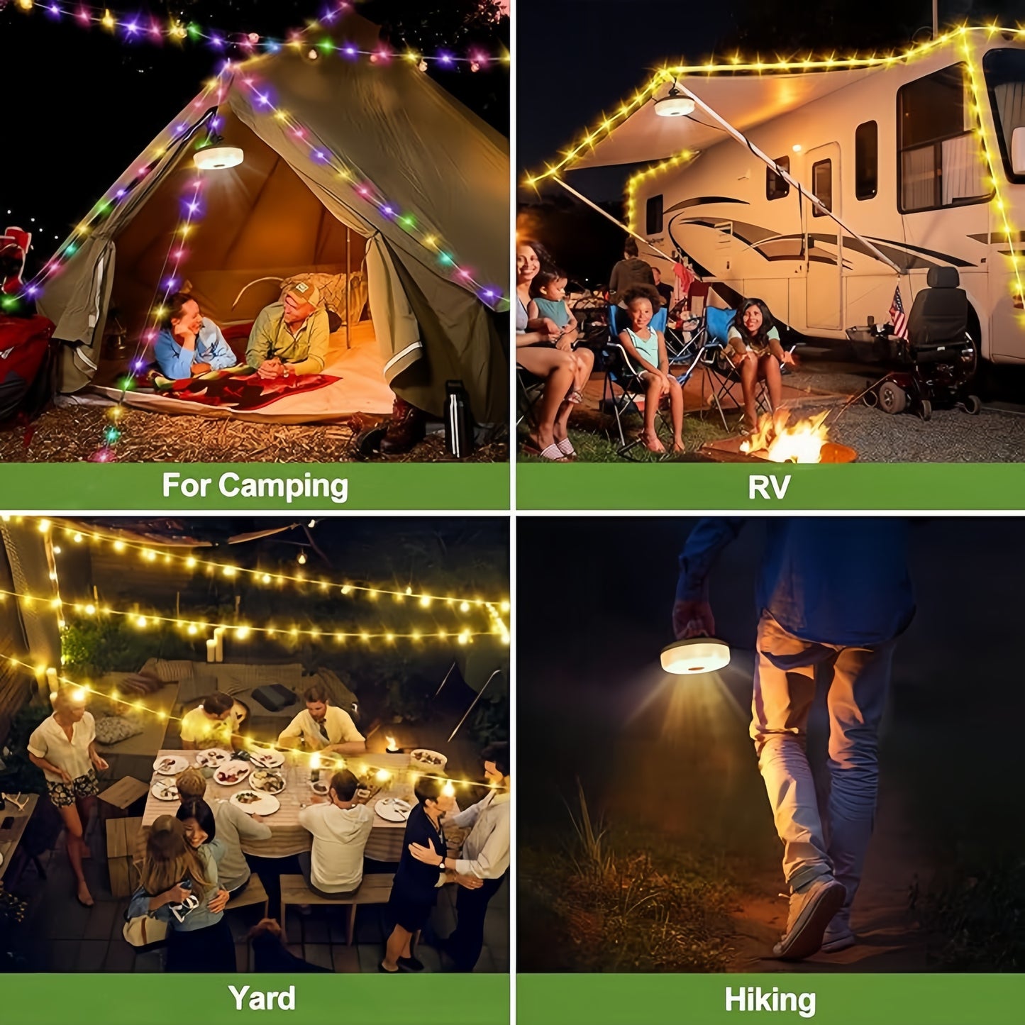 Solar camping lantern - multi-color string lights for illumination and charging - outdoor atmosphere lamp - camping tent lamp