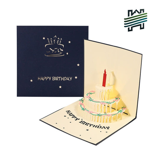 Birthday music cake three-dimensional greeting card paper sculpture with lights and handmade creative work