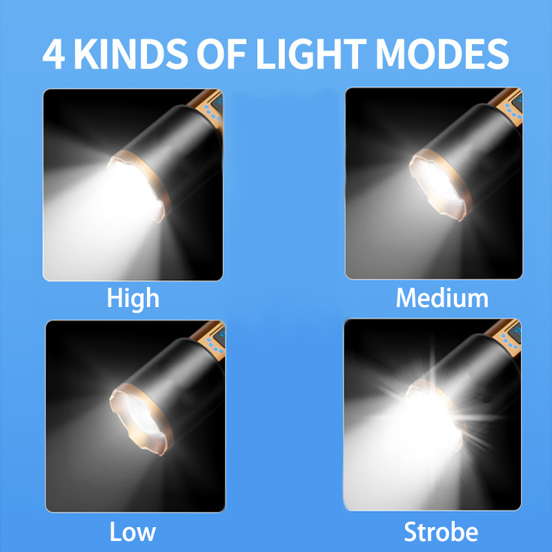 HYTRA Rechargeable Telescopic Focusing Outdoor Flashlight Mobile Phone Charging Large-capacity Battery Battery Level Display Waterproof for Daily Use Telescopic Zoom