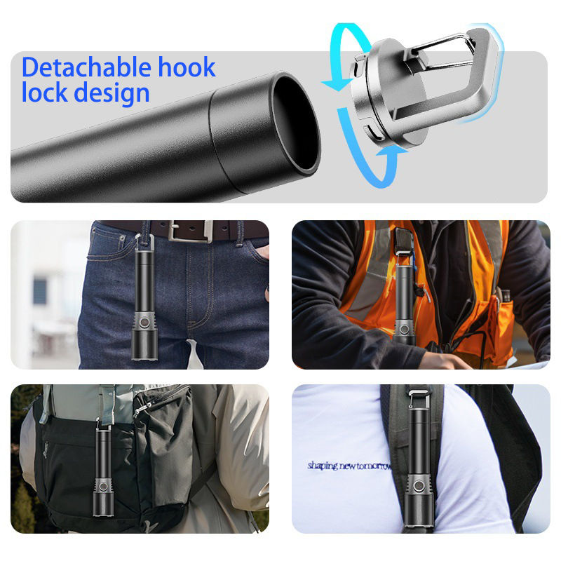 HYTRA Telescopic Zoom Long-range Flashlight Ultra-large Capacity Battery Multi-speed Adjustment Portable Hook Multiple Heat Dissipation