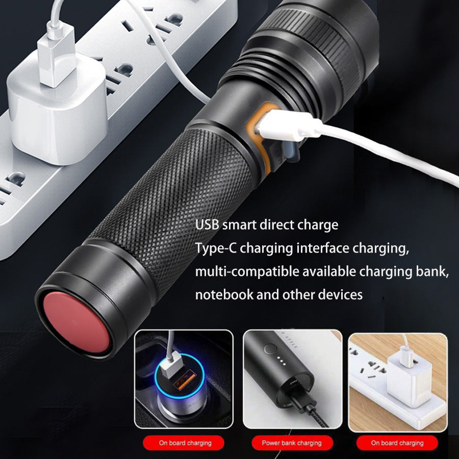 HYTRA Rechargeable Telescopic Zoom Aluminum Alloy Flashlight Strong Light Zoom Ultra-long Battery Life USB Smart Direct Charging