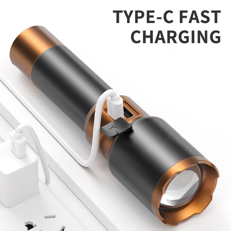 HYTRA Rechargeable Telescopic Focusing Outdoor Flashlight Mobile Phone Charging Large-capacity Battery Battery Level Display Waterproof for Daily Use Telescopic Zoom