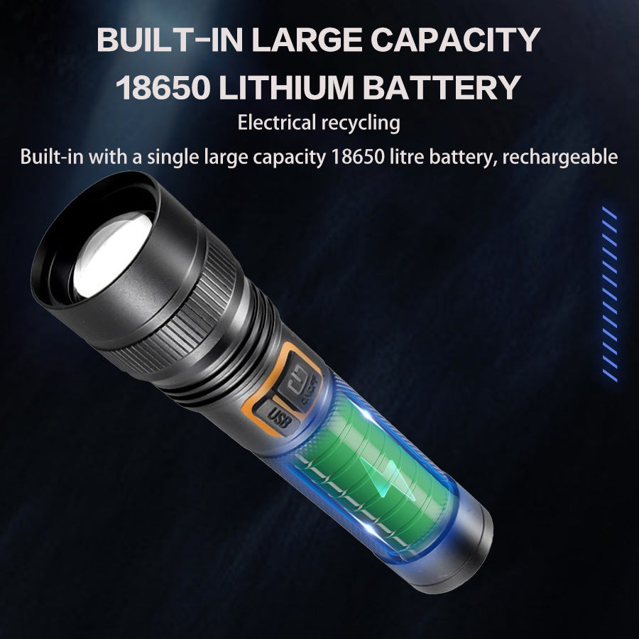HYTRA Rechargeable Telescopic Zoom Aluminum Alloy Flashlight Strong Light Zoom Ultra-long Battery Life USB Smart Direct Charging