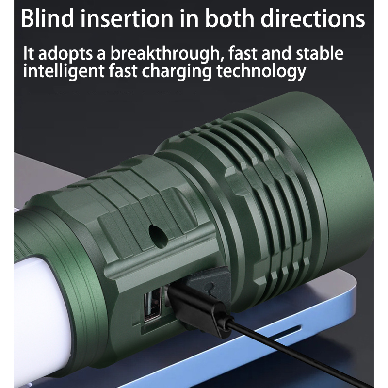 HYTRA Multi-functional Zoom Flashlight Camping Lamp Mechanical Zoom TYPE-C Fast Charging Rainstorm Waterproof Side Camping Light