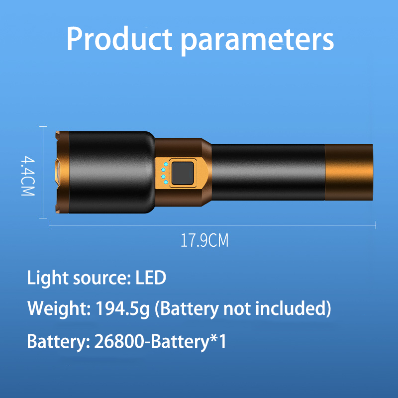 HYTRA Rechargeable Telescopic Focusing Outdoor Flashlight Mobile Phone Charging Large-capacity Battery Battery Level Display Waterproof for Daily Use Telescopic Zoom
