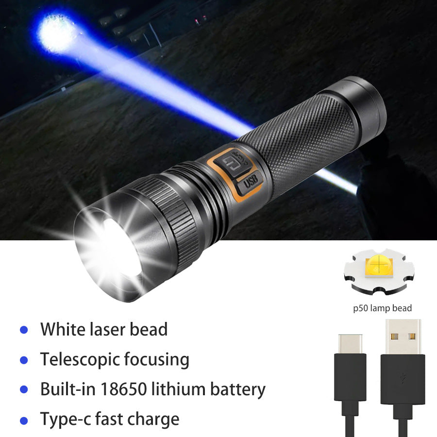 HYTRA Rechargeable Telescopic Zoom Aluminum Alloy Flashlight Strong Light Zoom Ultra-long Battery Life USB Smart Direct Charging