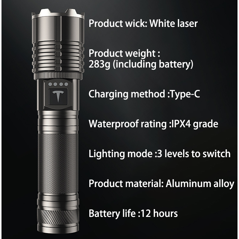 HYTRA Telescopic Focusing Long-range Flashlight TYPE-C Fast Charging Ultra-long Battery Life IPX8 Waterproof