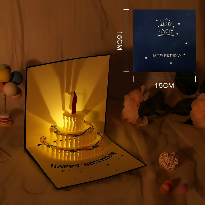 Birthday music cake three-dimensional greeting card paper sculpture with lights and handmade creative work