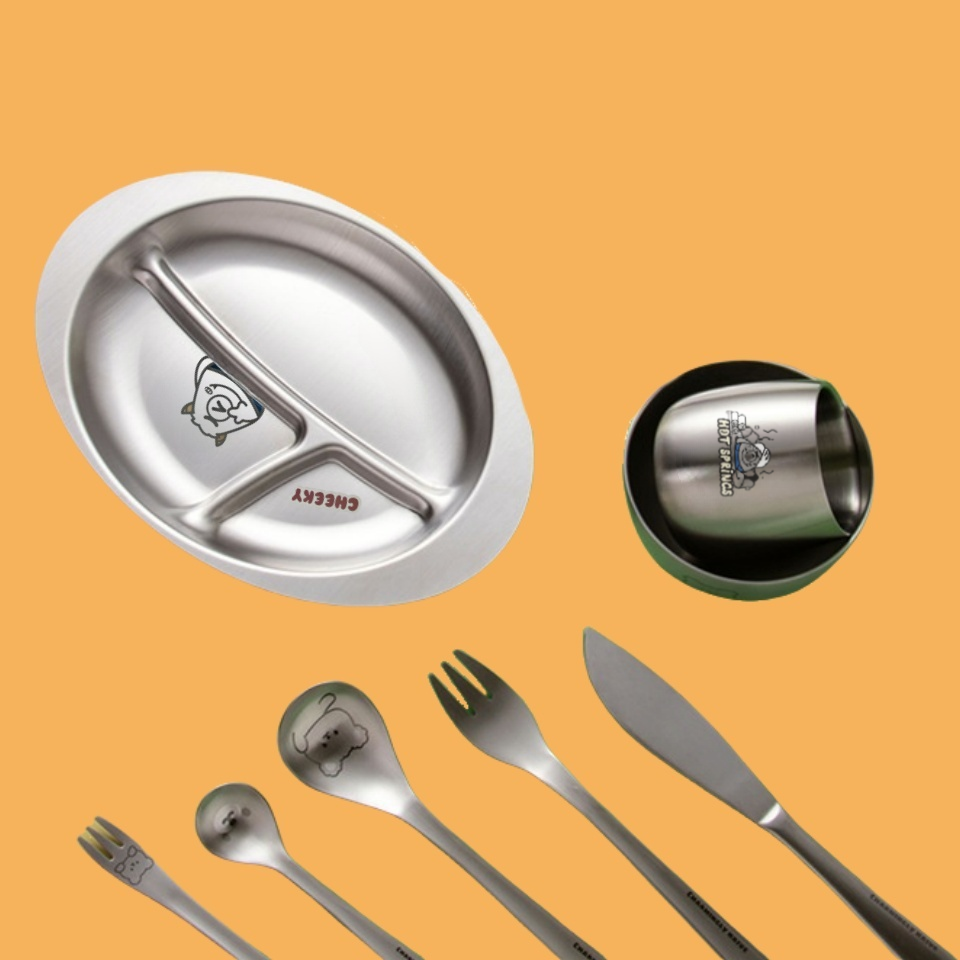 Mangkuk stainless steel 304, piring makan anak-anak untuk taman kanak-kanak
