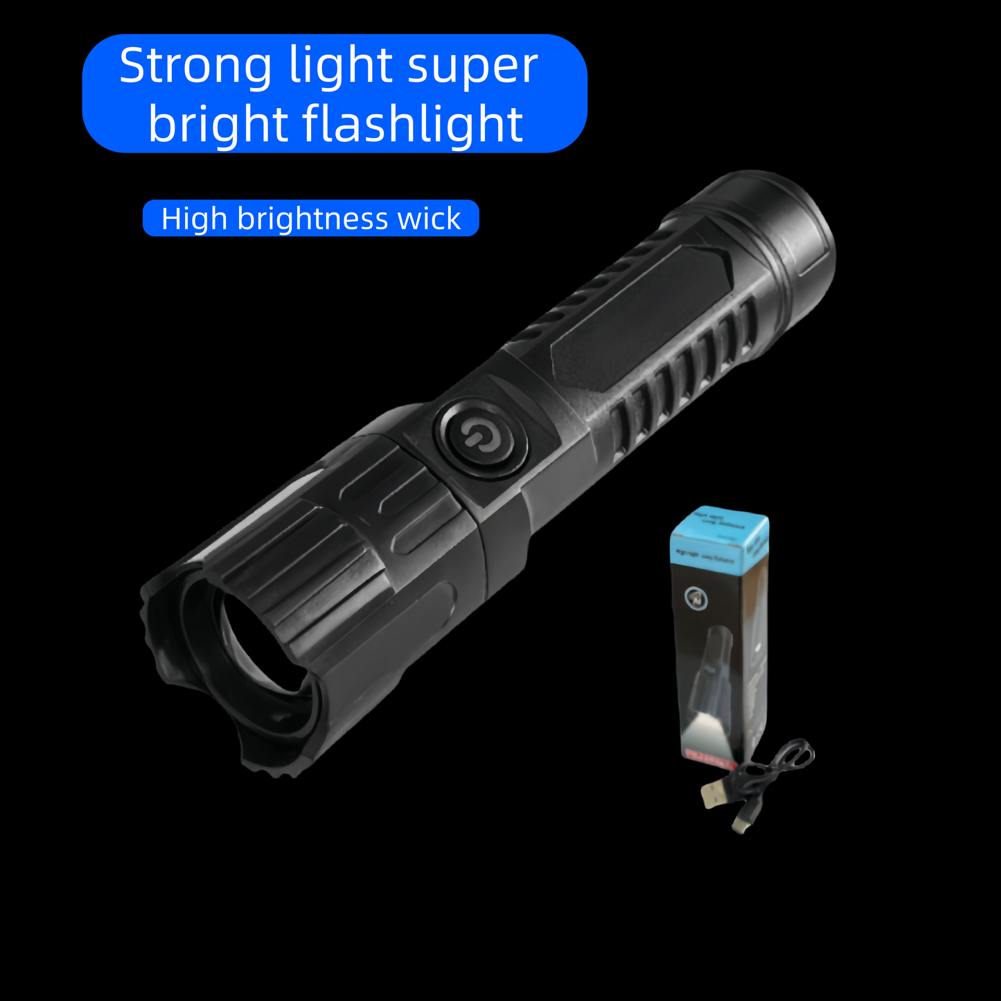 LED flashlight with USB charging function, super bright and powerful light, portable and multi-functional, suitable for home lighting.
