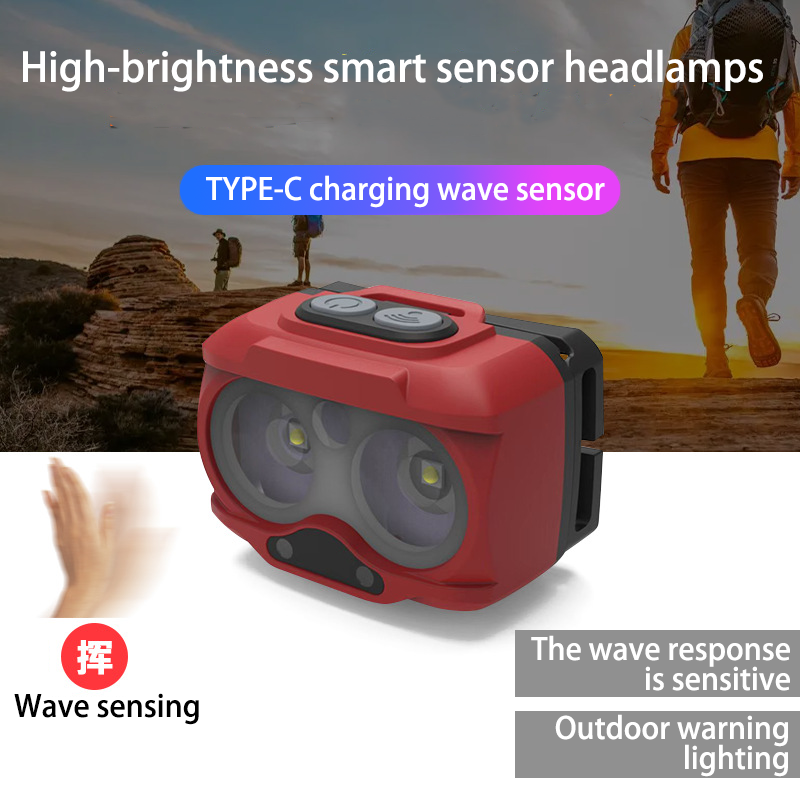 HYTRA LED Cycling Voice-controlled Head-mounted Flashlight White Yellow and Red Lights Wave Sensing Ultra-light to Wear Adjustable Angle