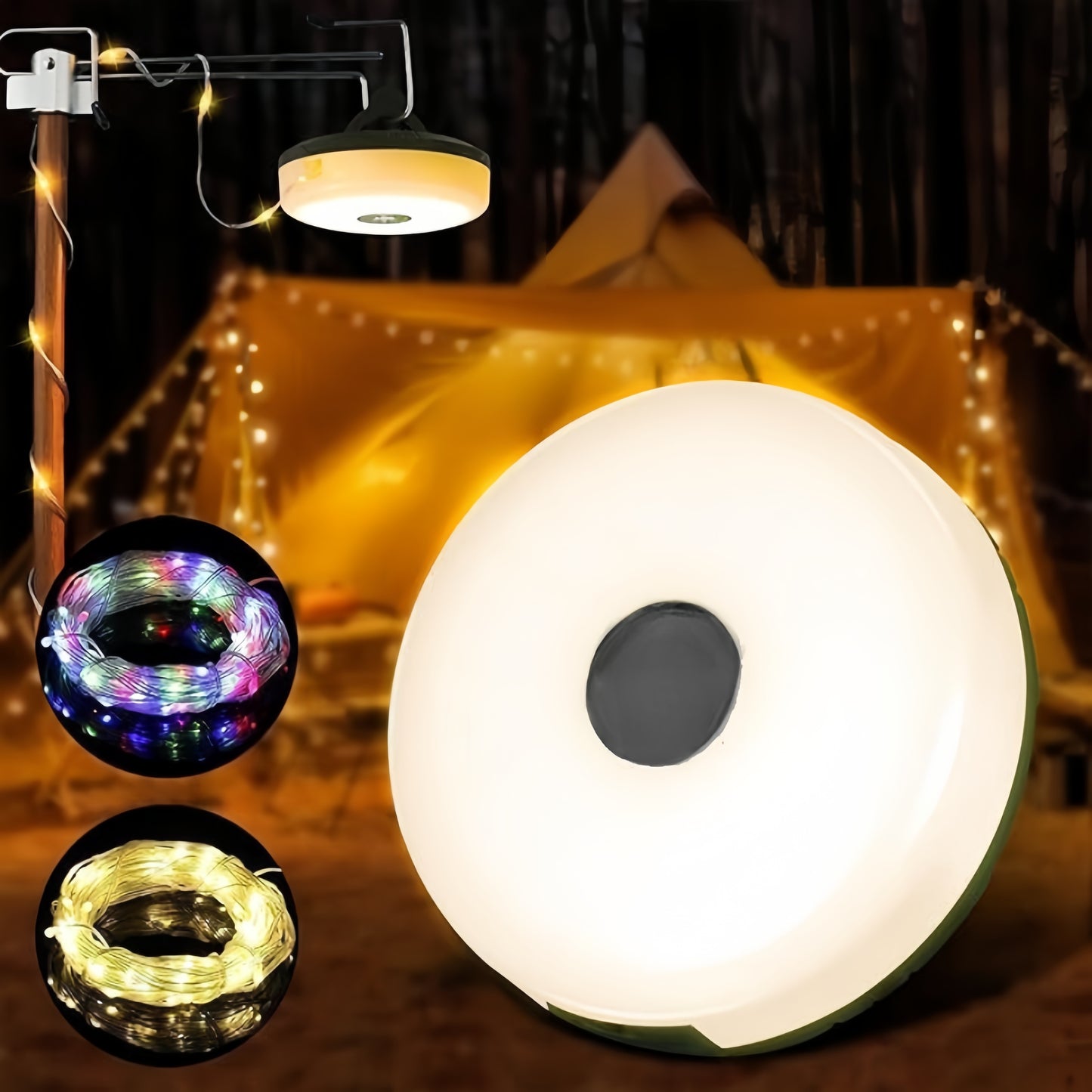 Solar camping lantern - multi-color string lights for illumination and charging - outdoor atmosphere lamp - camping tent lamp