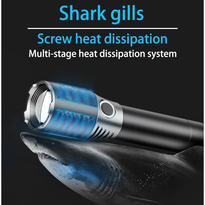 HYTRA Telescopic Zoom Long-range Flashlight Ultra-large Capacity Battery Multi-speed Adjustment Portable Hook Multiple Heat Dissipation