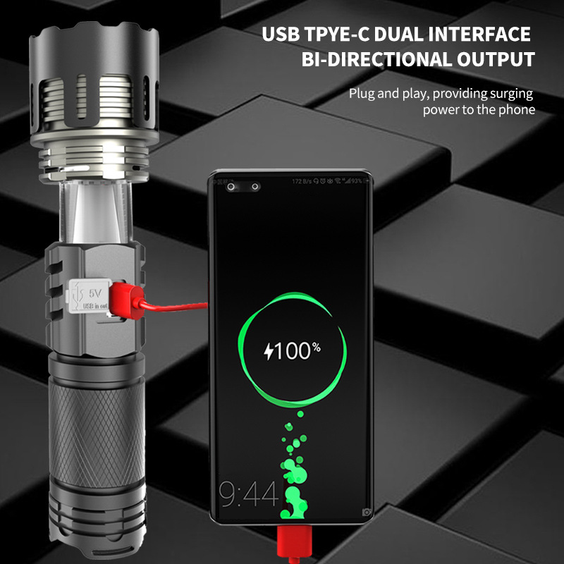 HYTRA LED Strong Light Long-range Zoom Flashlight Laser Wick Made of 5-level Waterproof Alloy Material for Focusing and Zooming