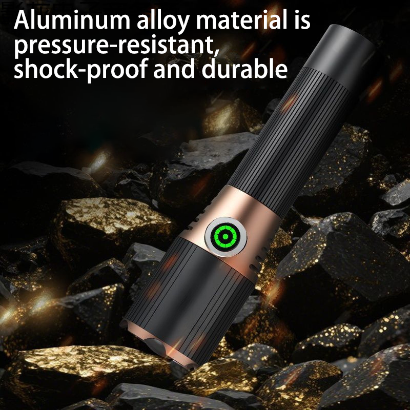 HYTRA Zoom Strong Light Flashlight Portable and Rechargeable Three-level Adjustment Large-capacity Battery