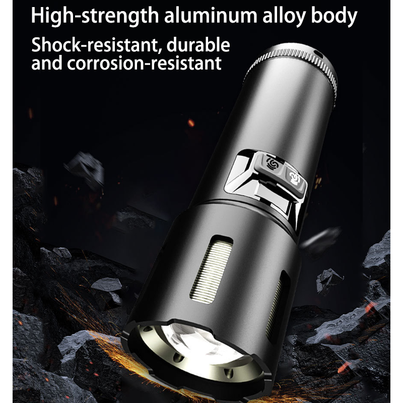 HYTRA LED Ultra-bright Long-range Multi-Functional Flashlight The Focused Zoom Digital Screen Displays Overcharging Protection for the Laser Wick