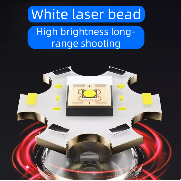 Rechargeable high-intensity flashlight for outdoor use, multi-functional, long-range, super-bright, small-sized, suitable for household use, mini portable, white laser light.