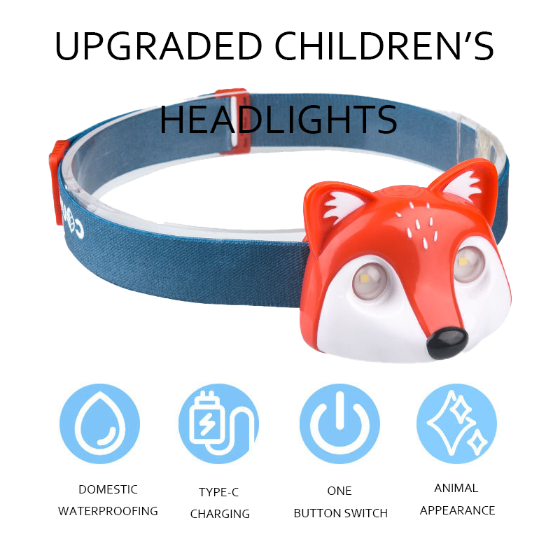 HYTRA Children's Fox Headlamp Life Waterproof One Click Switch Animal Appearance TYPE-C Charging