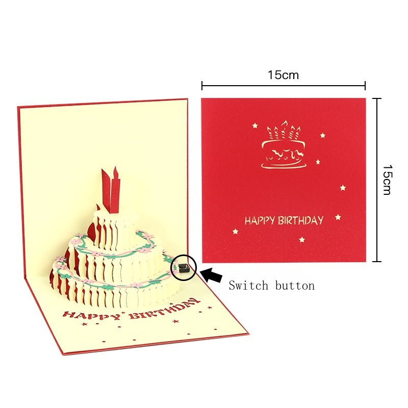 Birthday music cake three-dimensional greeting card paper sculpture with lights and handmade creative work