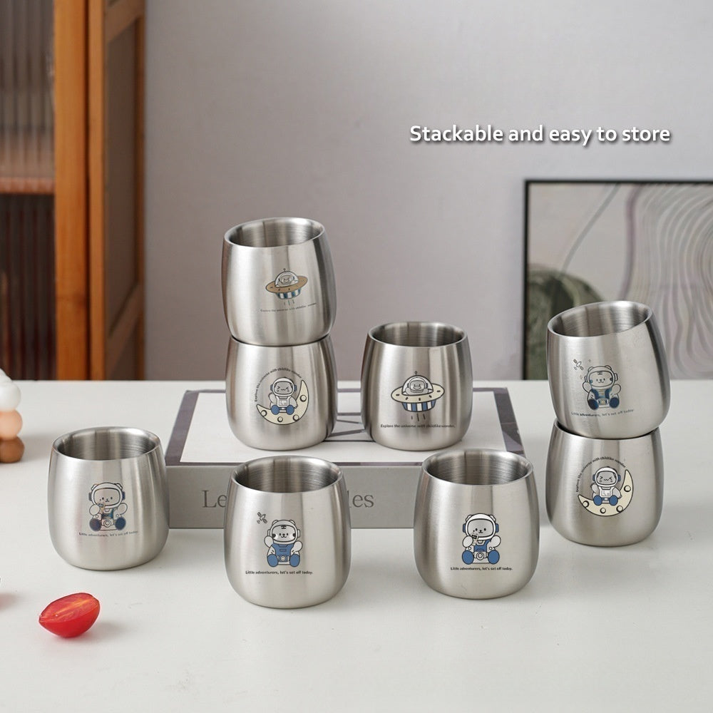 Gelas stainless steel 304, piring taman kanak-kanak, peralatan makan anak-anak