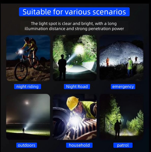 Ultra-bright 3-eye monster flashlight with LED side lamp, charging mini portable hand lamp
