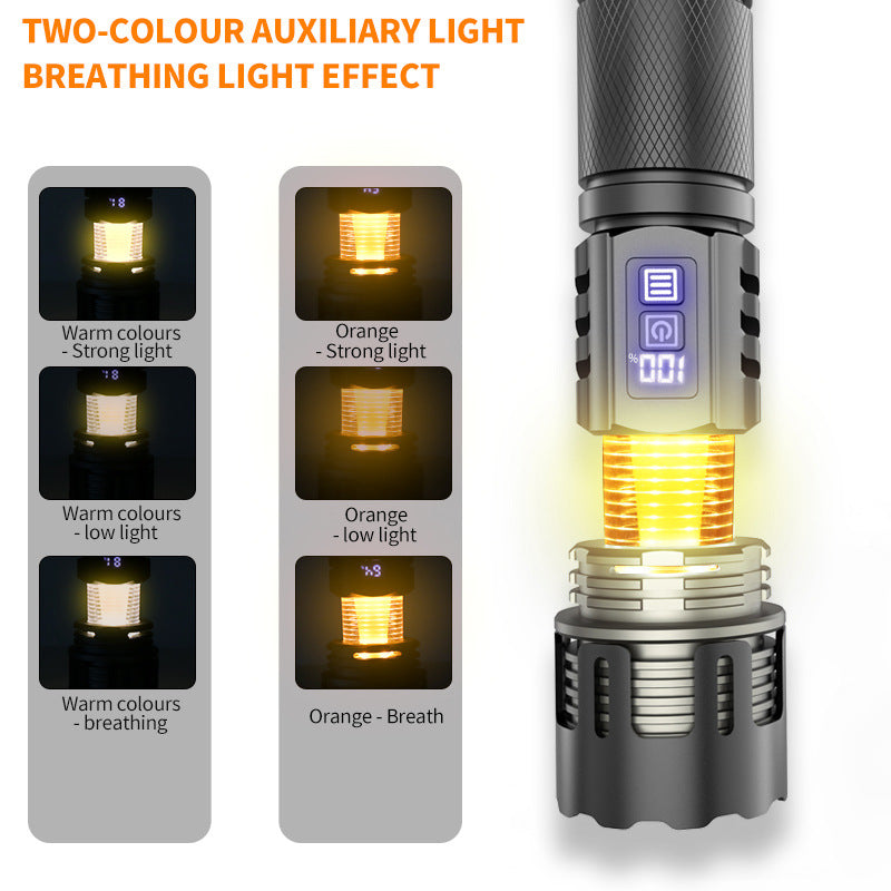 HYTRA LED Strong Light Long-range Zoom Flashlight Laser Wick Made of 5-level Waterproof Alloy Material for Focusing and Zooming