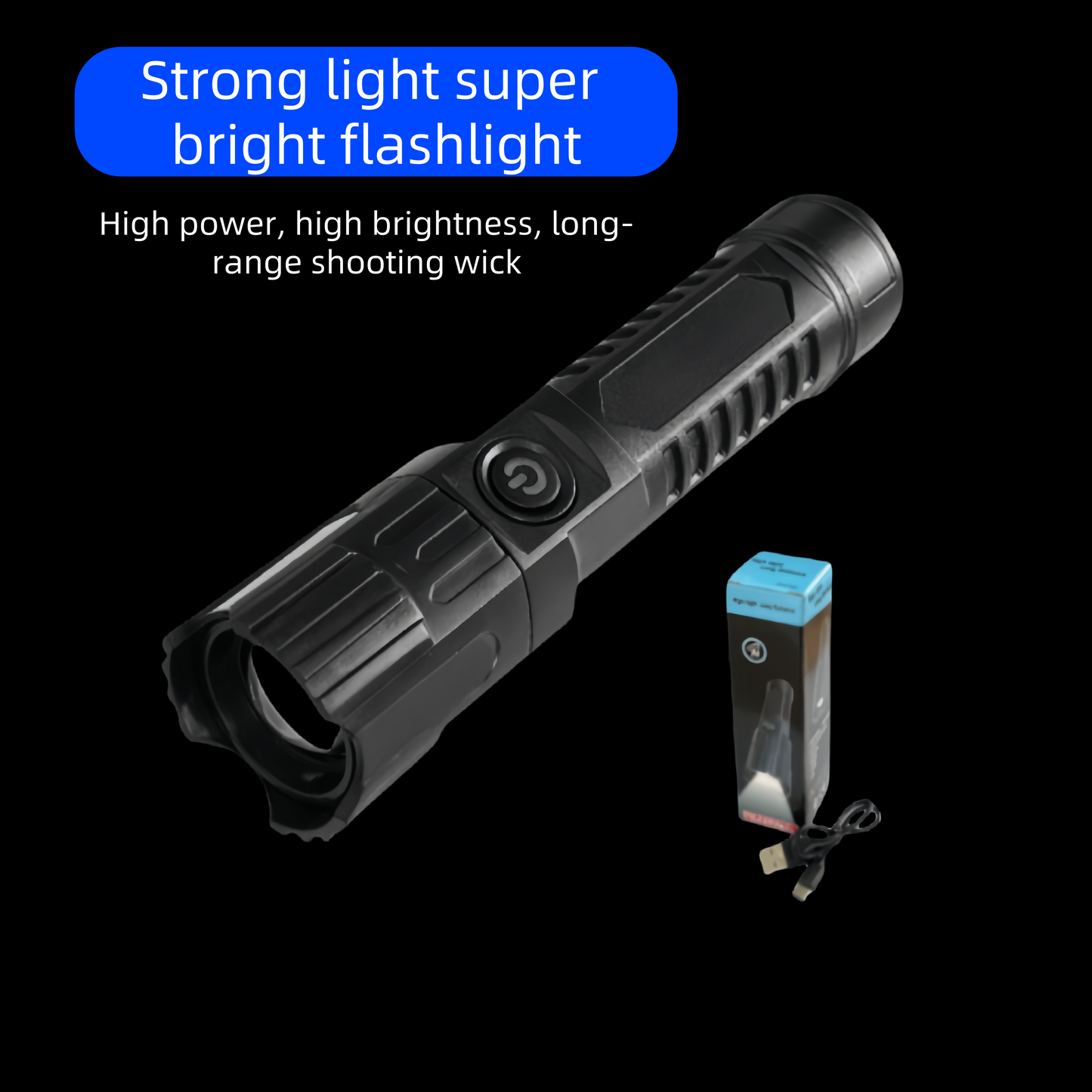 LED flashlight with USB charging function, super bright and powerful light, portable and multi-functional, suitable for home lighting.
