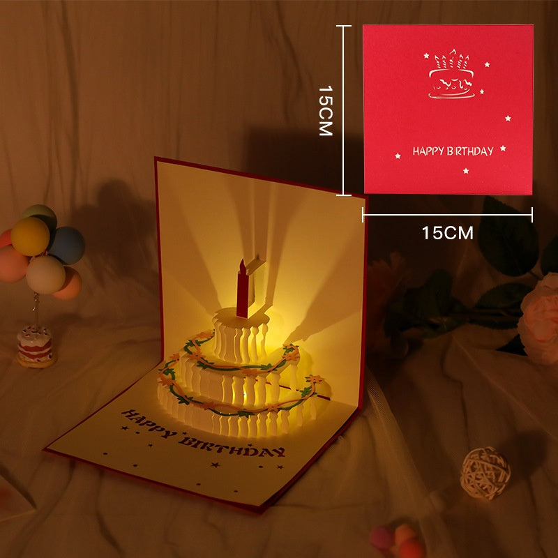Birthday music cake three-dimensional greeting card paper sculpture with lights and handmade creative work