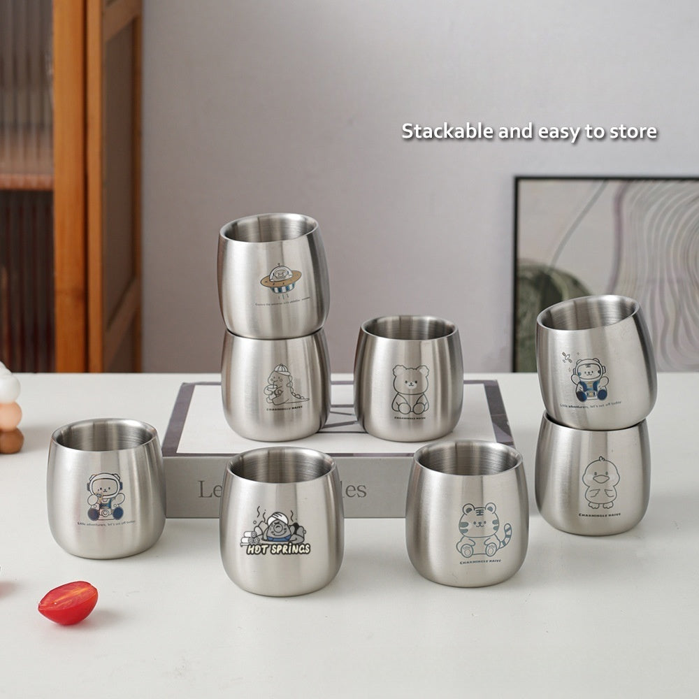 Gelas stainless steel 304, piring taman kanak-kanak, peralatan makan anak-anak