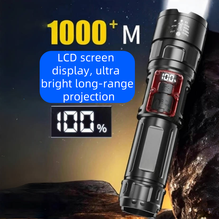 Rechargeable high-intensity flashlight for outdoor use, multi-functional, long-range, super-bright, small-sized, suitable for household use, mini portable, white laser light.