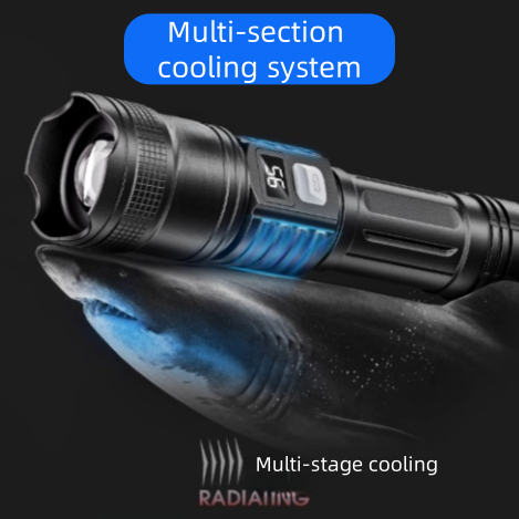 High-intensity flashlight with long-lasting rechargeable battery, durable for outdoor use, compact and portable, super bright.