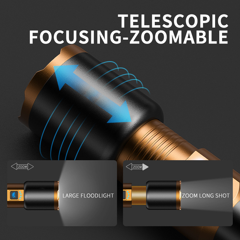 HYTRA Rechargeable Telescopic Focusing Outdoor Flashlight Mobile Phone Charging Large-capacity Battery Battery Level Display Waterproof for Daily Use Telescopic Zoom