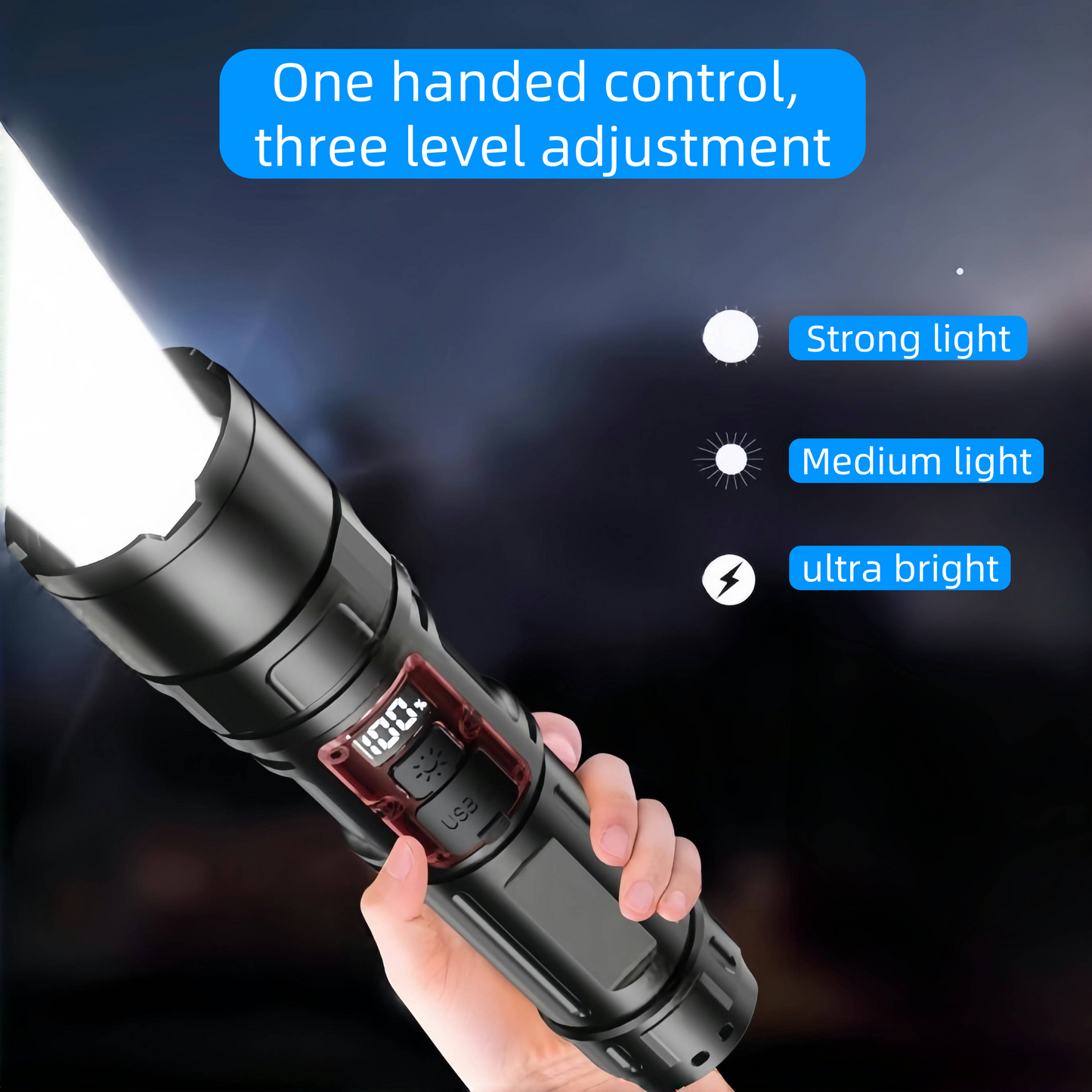 Rechargeable high-intensity flashlight for outdoor use, multi-functional, long-range, super-bright, small-sized, suitable for household use, mini portable, white laser light.