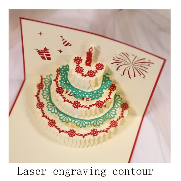 Birthday music cake three-dimensional greeting card paper sculpture with lights and handmade creative work