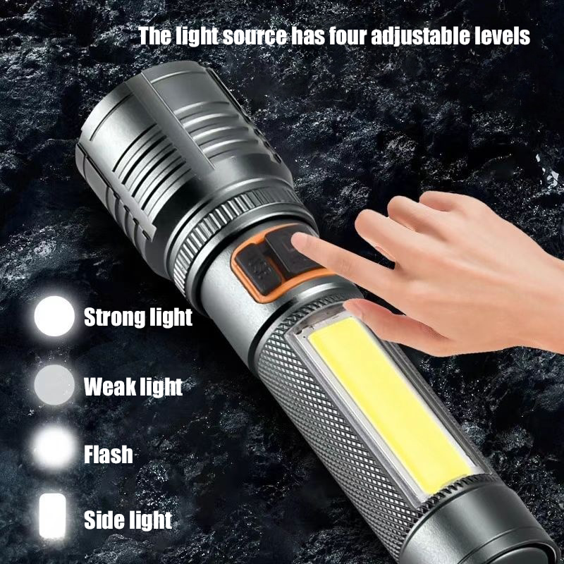 HYTRA Portable Flashlight Aluminum Alloy Charging Function, Outdoor Strong Light Zoom, Long-range Shooting, and Extremely Long Battery Life