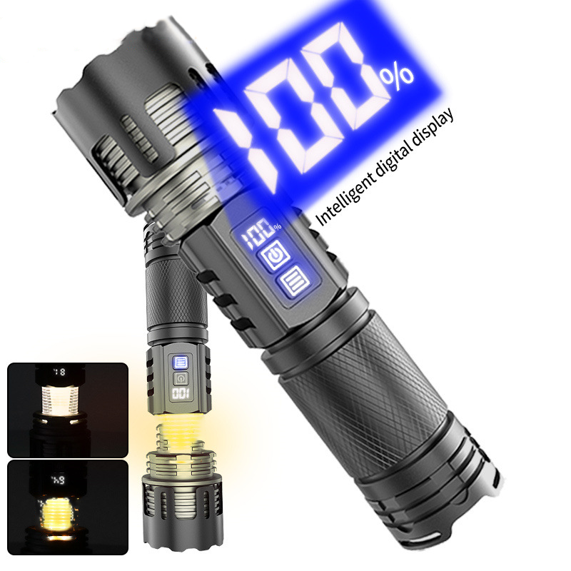 HYTRA LED Strong Light Long-range Zoom Flashlight Laser Wick Made of 5-level Waterproof Alloy Material for Focusing and Zooming