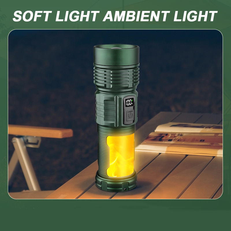 HYTRA Multi-functional Zoom Flashlight Camping  Lamp Mechanical Zoom TYPE-C Fast Charging Rainstorm Waterproof Side Camping Light