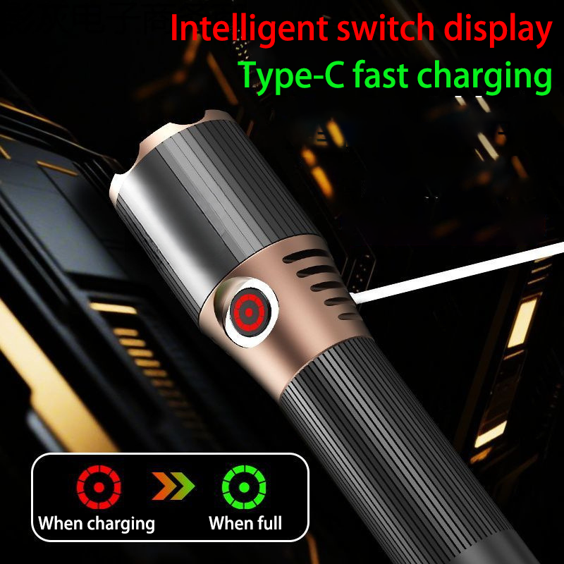 HYTRA Zoom Strong Light Flashlight Portable and Rechargeable Three-level Adjustment Large-capacity Battery