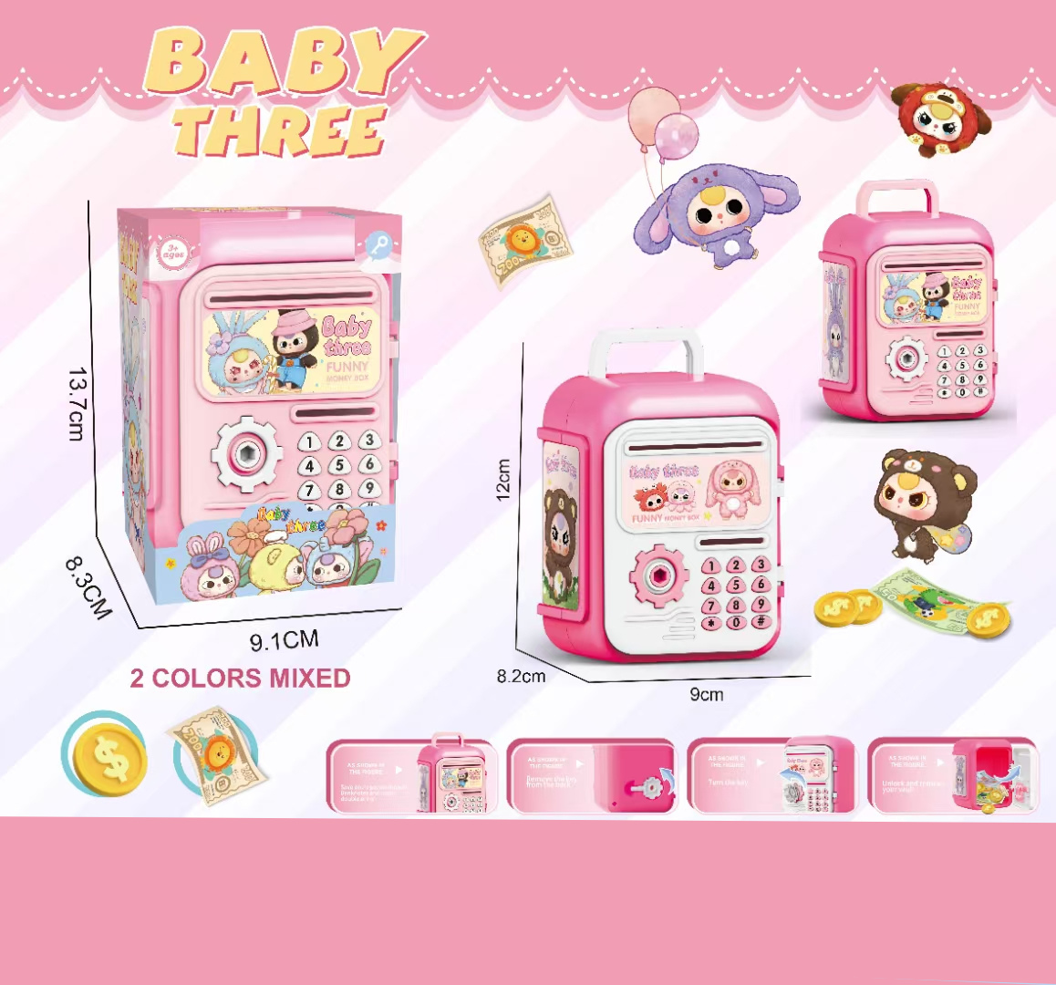 New style piggy bank for girls and boys, password box for saving money, large capacity for boys, princess toy for pretend play