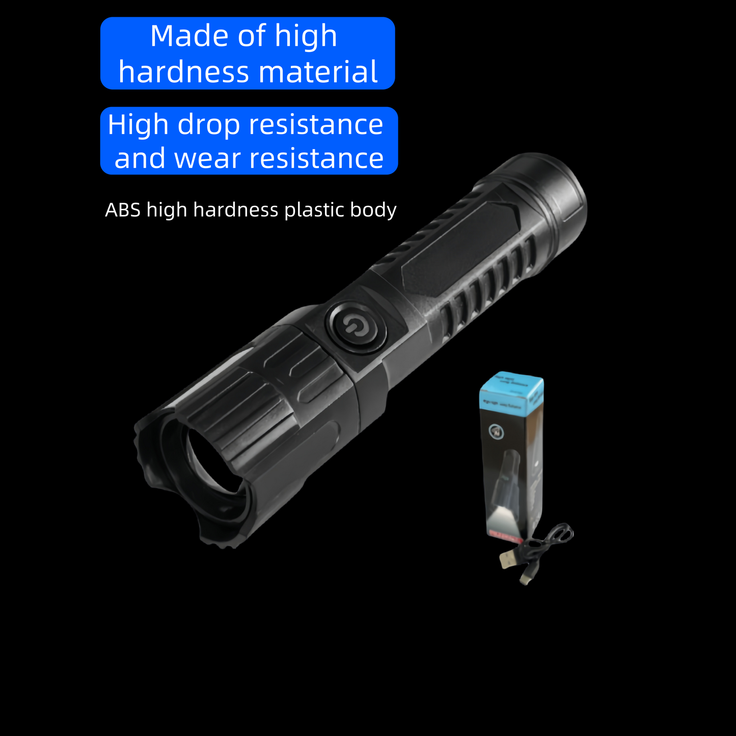 LED flashlight with USB charging function, super bright and powerful light, portable and multi-functional, suitable for home lighting.