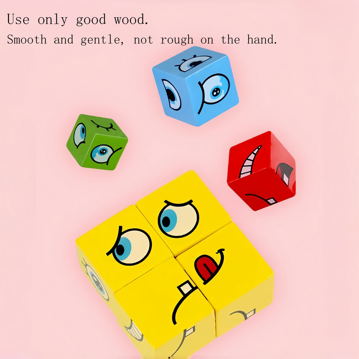 Children's wooden facial-expression changing magic cube table game building blocks with a bell, large-sized iron box puzzle, parent-child interactive thinking and intelligence toy
