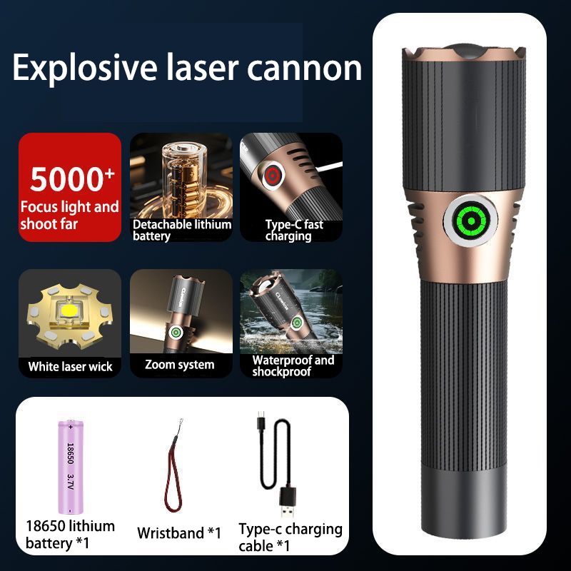 HYTRA Zoom Strong Light Flashlight Portable and Rechargeable Three-level Adjustment Large-capacity Battery