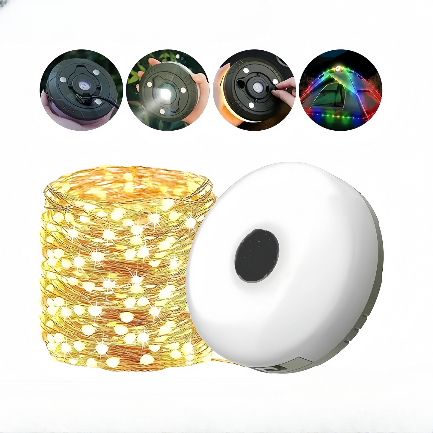 Solar camping lantern - multi-color string lights for illumination and charging - outdoor atmosphere lamp - camping tent lamp